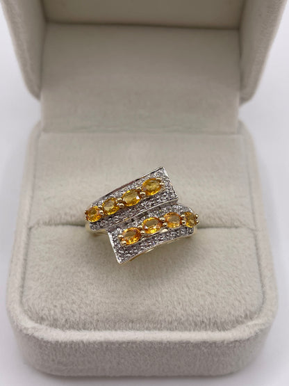 9ct gold orange sapphire and diamond ring