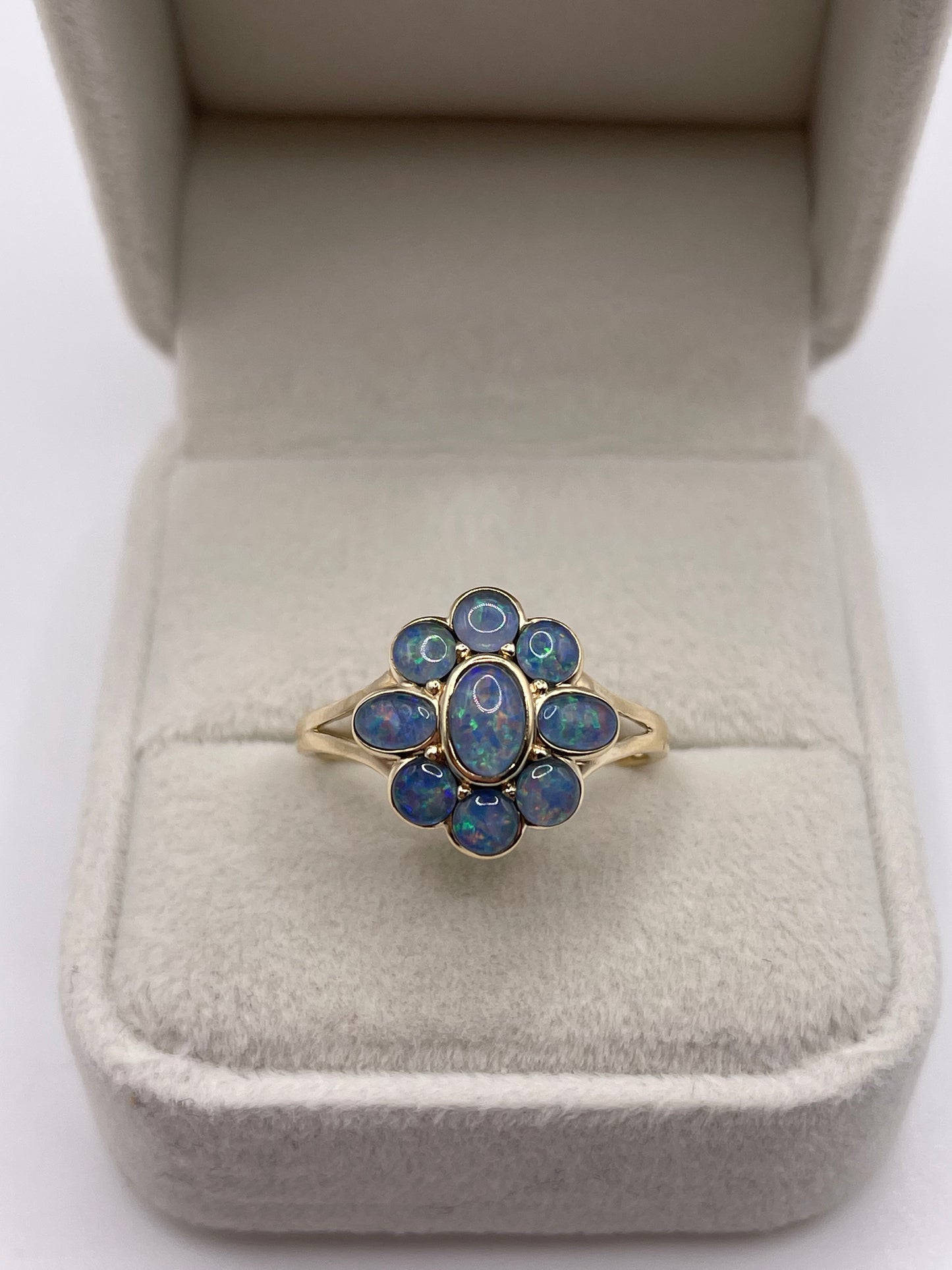 9ct gold black opal triplet cluster ring