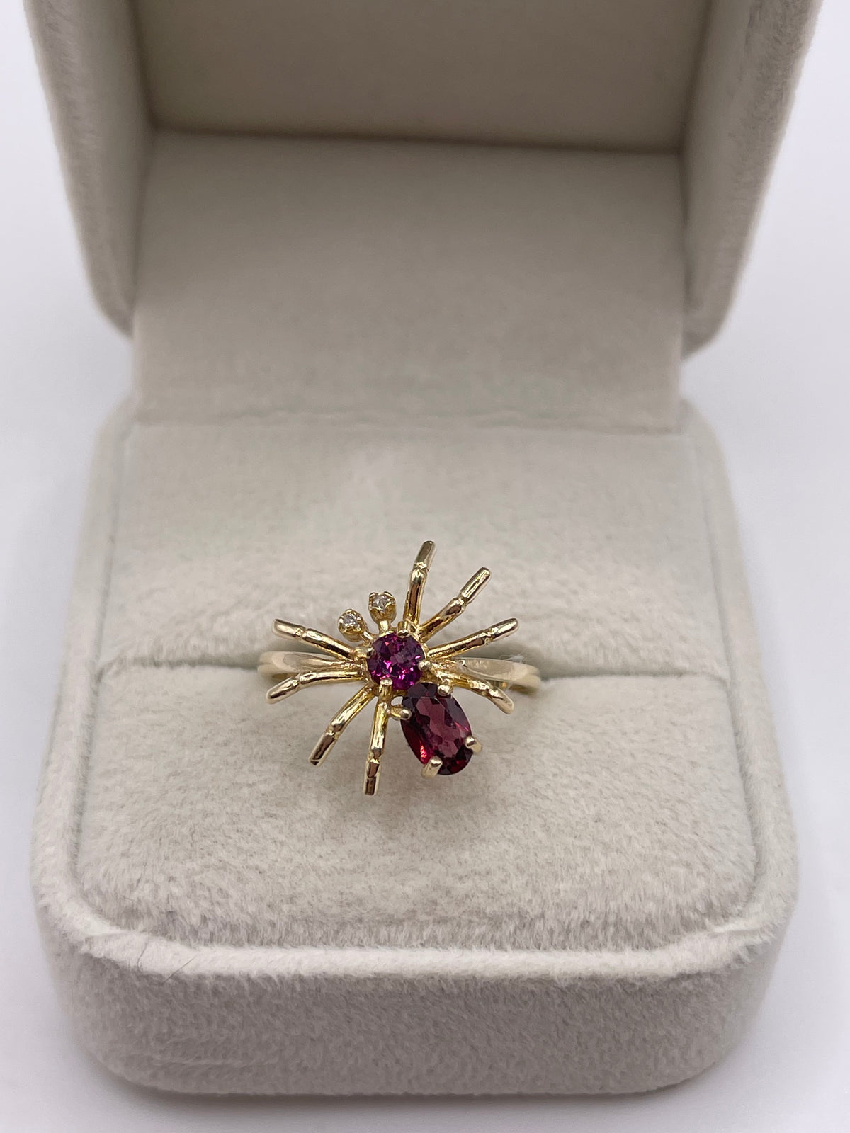 9ct gold almandine garnet and diamond spider ring