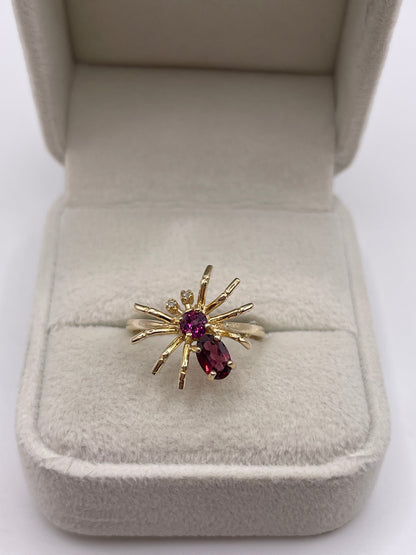 9ct gold almandine garnet and diamond spider ring