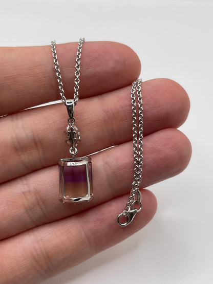 18ct white gold ametrine and diamond necklace