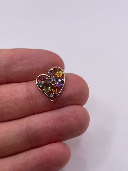9ct gold multi gemstone heart pendant