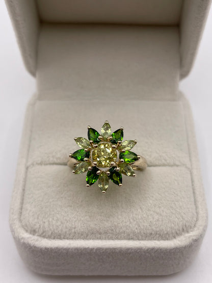 9ct gold multi gemstone cluster ring