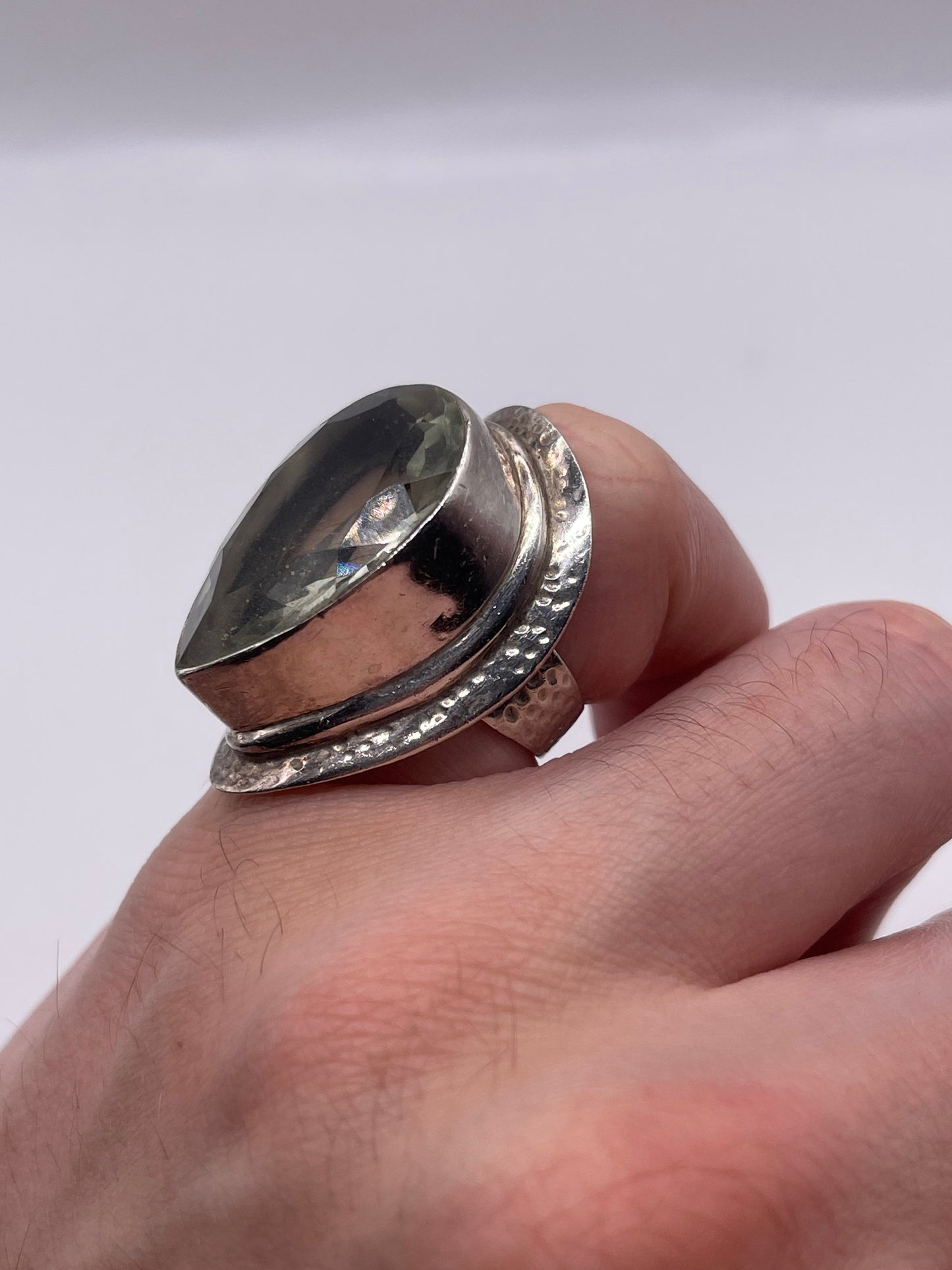 Silver green amethyst ring