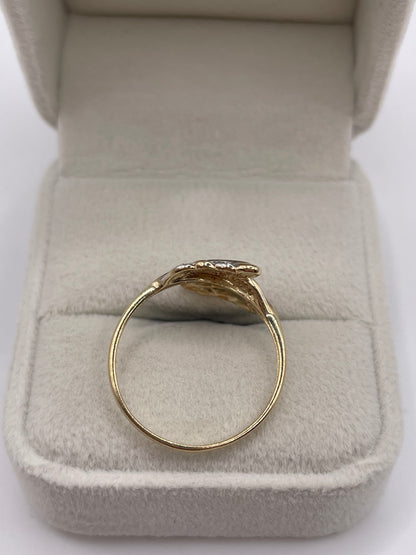 9ct gold diamond leaf ring
