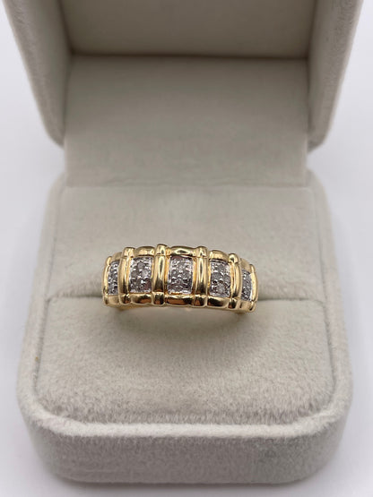 14ct gold diamond cluster bamboo ring