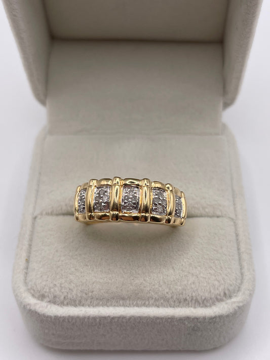 14ct gold diamond cluster bamboo ring