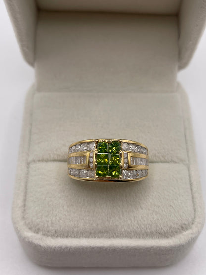 9ct gold diamond cluster ring inc green diamonds