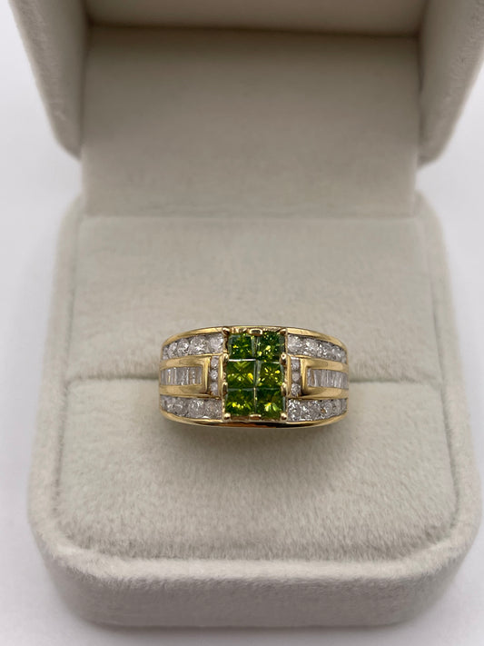 9ct gold diamond cluster ring inc green diamonds