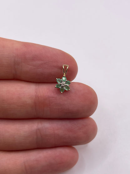 9ct gold emerald and diamond pendant