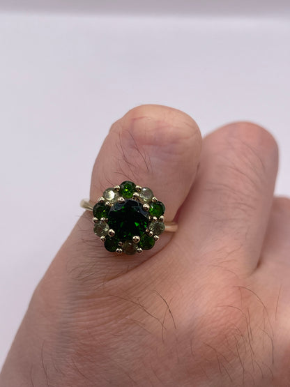 9ct gold diopside and quartz cluster ring