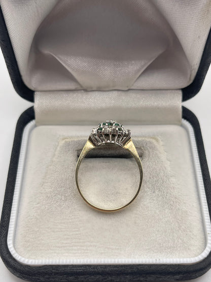 9ct gold emerald and diamond cluster ring