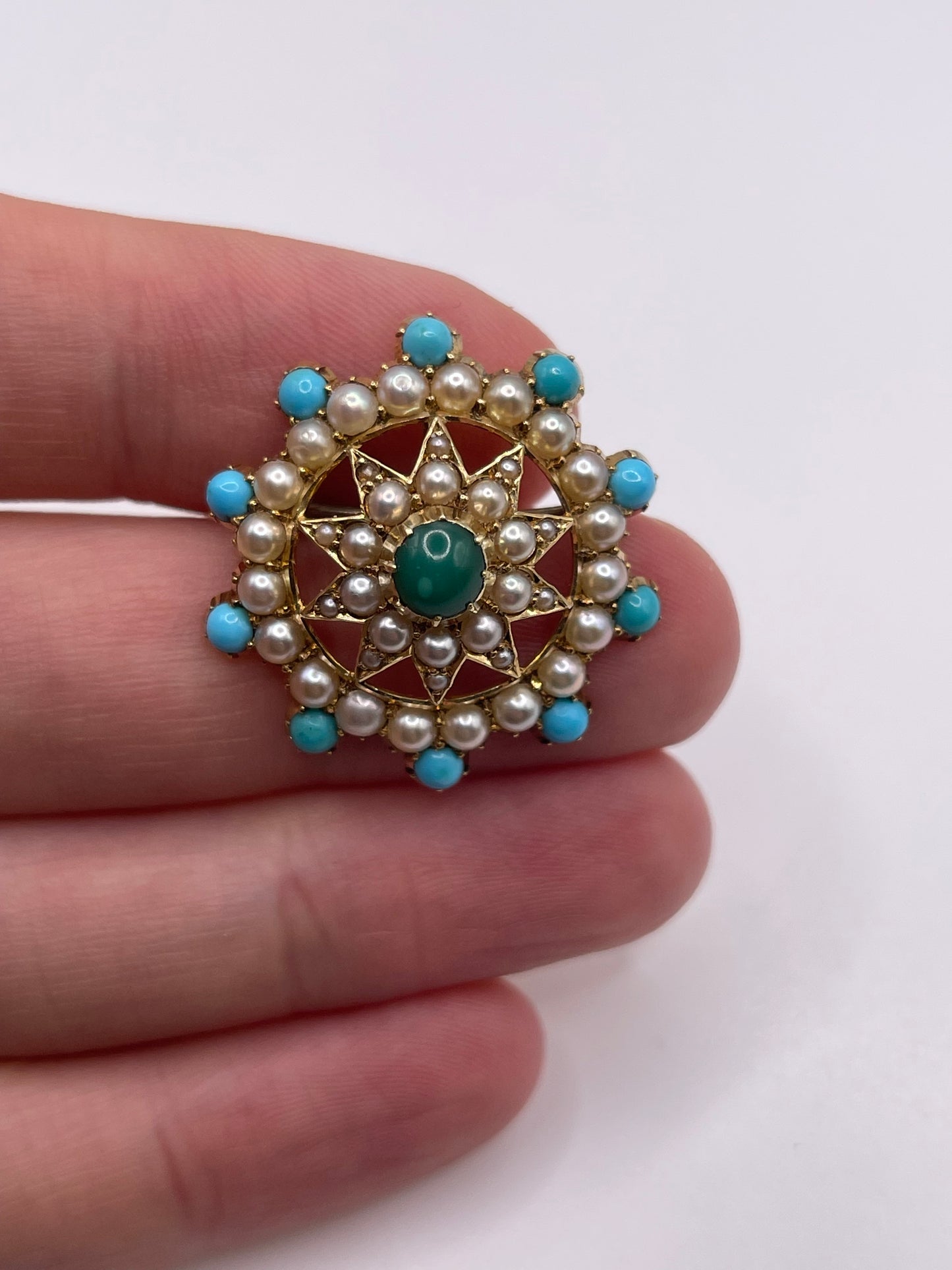 Antique 15ct gold turquoise and pearl brooch / pendant