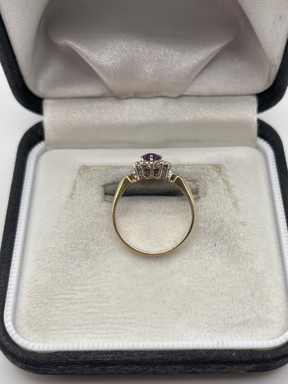 9ct gold amethyst and diamond ring