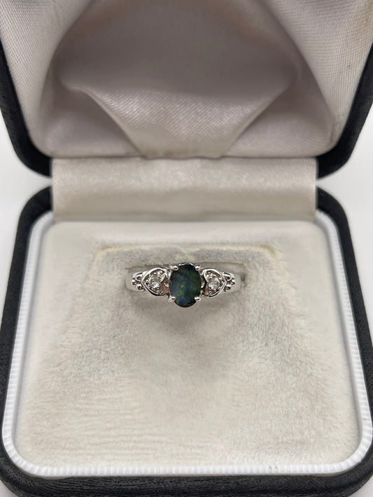 9ct white gold opal and zircon ring