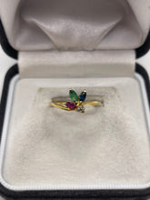 Load image into Gallery viewer, 18ct gold ruby, sapphire, emerald and diamond ring
