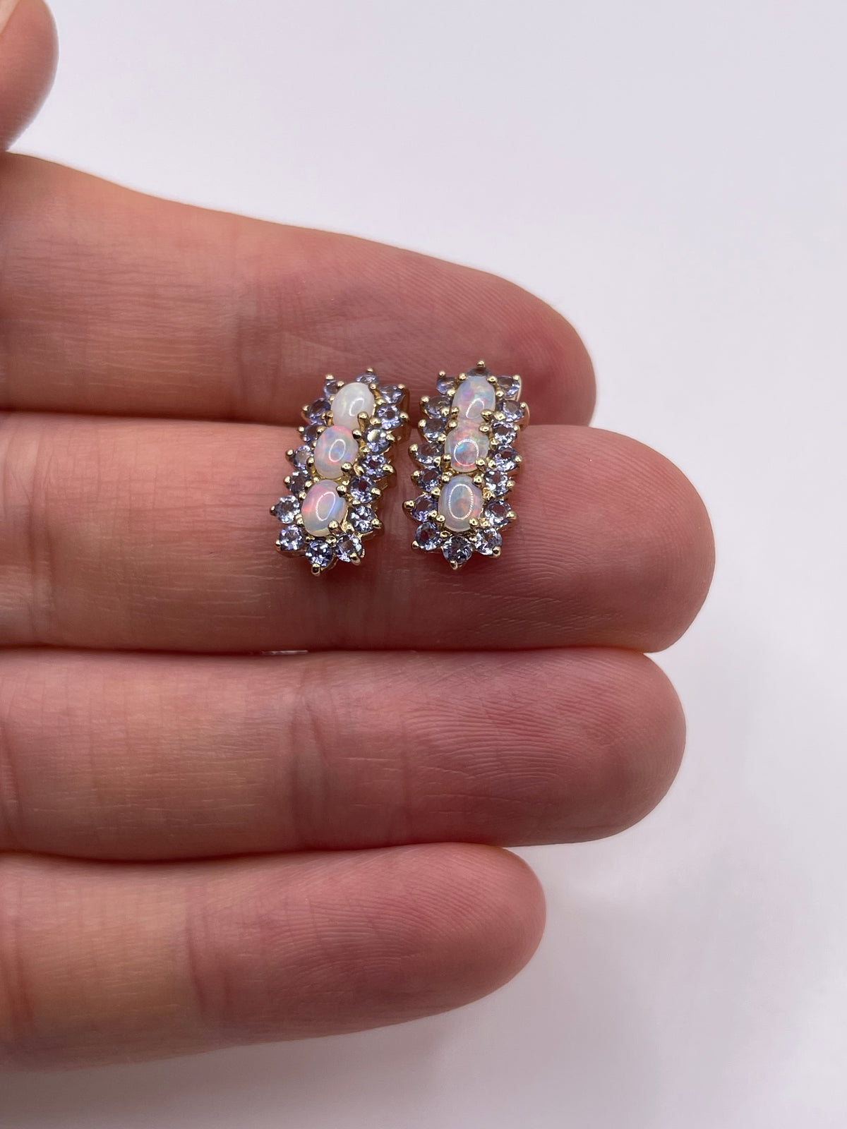 9ct gold opal and tanzanite earrings
