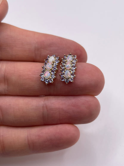 9ct gold opal and tanzanite earrings
