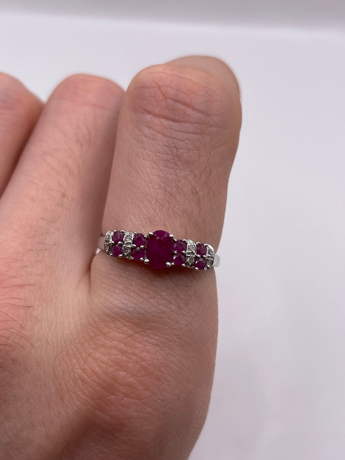 9ct white gold ruby and diamond ring