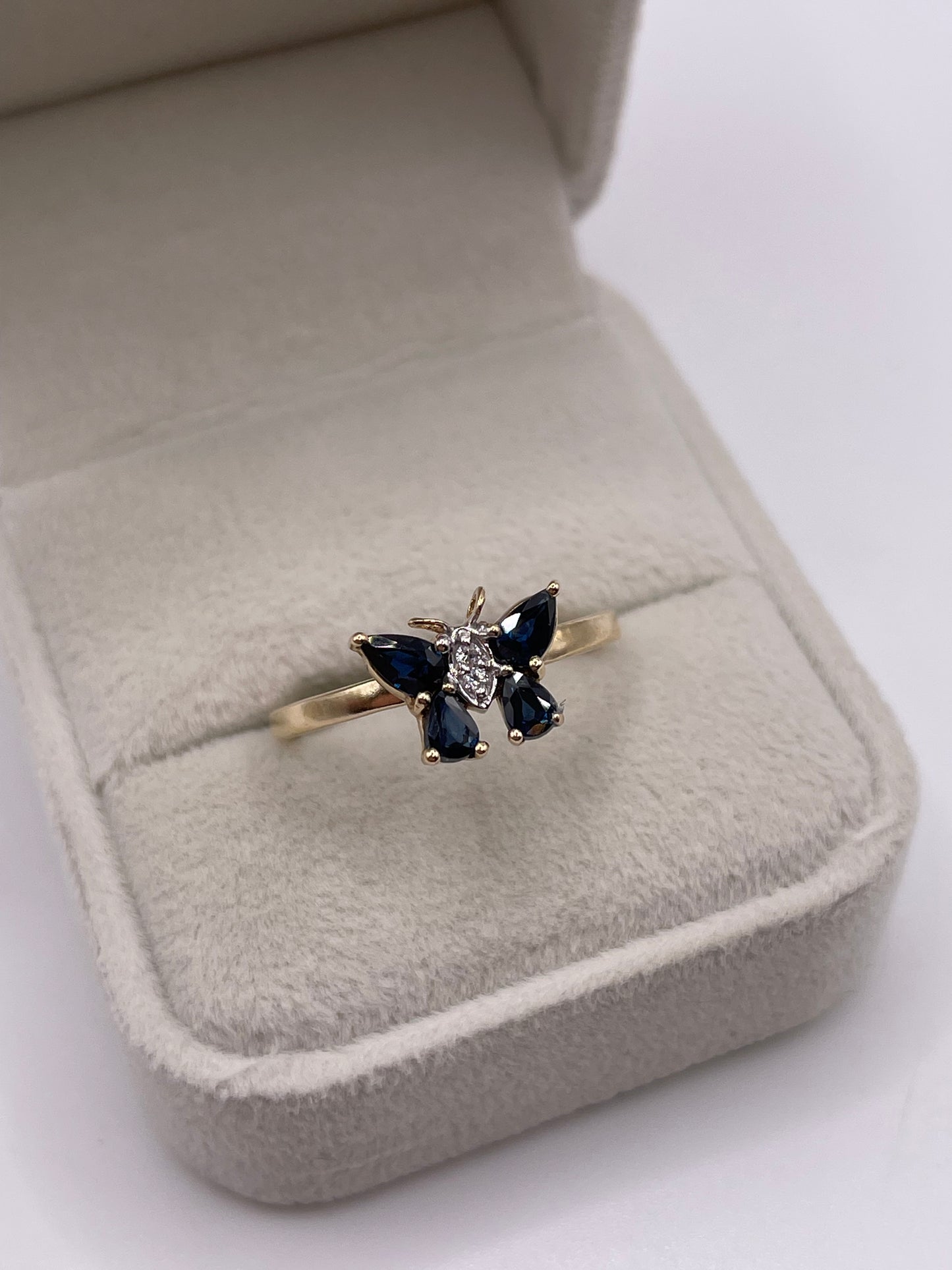 9ct gold sapphire and diamond butterfly ring