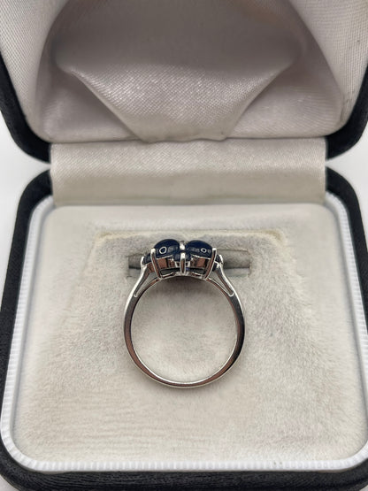 9ct white gold cabochon sapphire and diamond ring