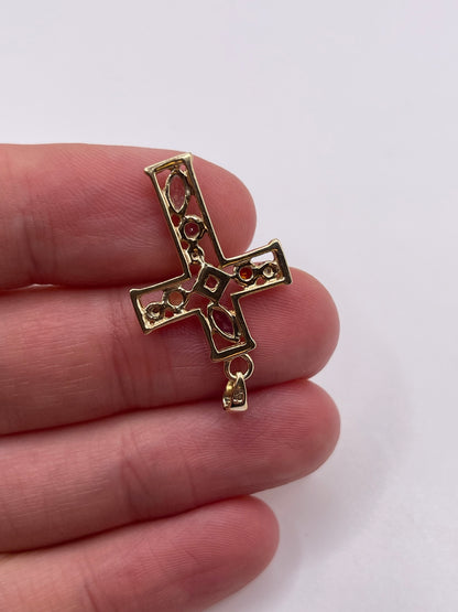 9ct gold multi gemstone and diamond cross pendant