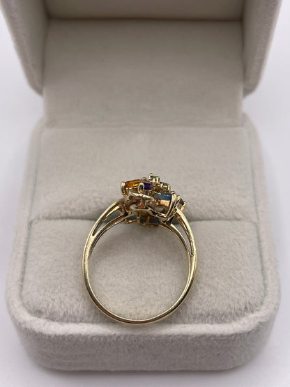 9ct gold multi gemstone and diamond ring