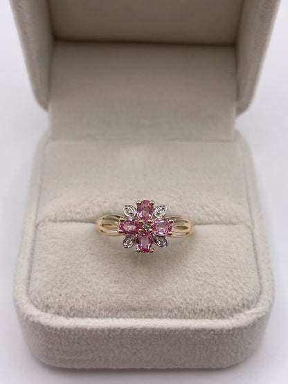 9ct gold pink sapphire and zircon ring