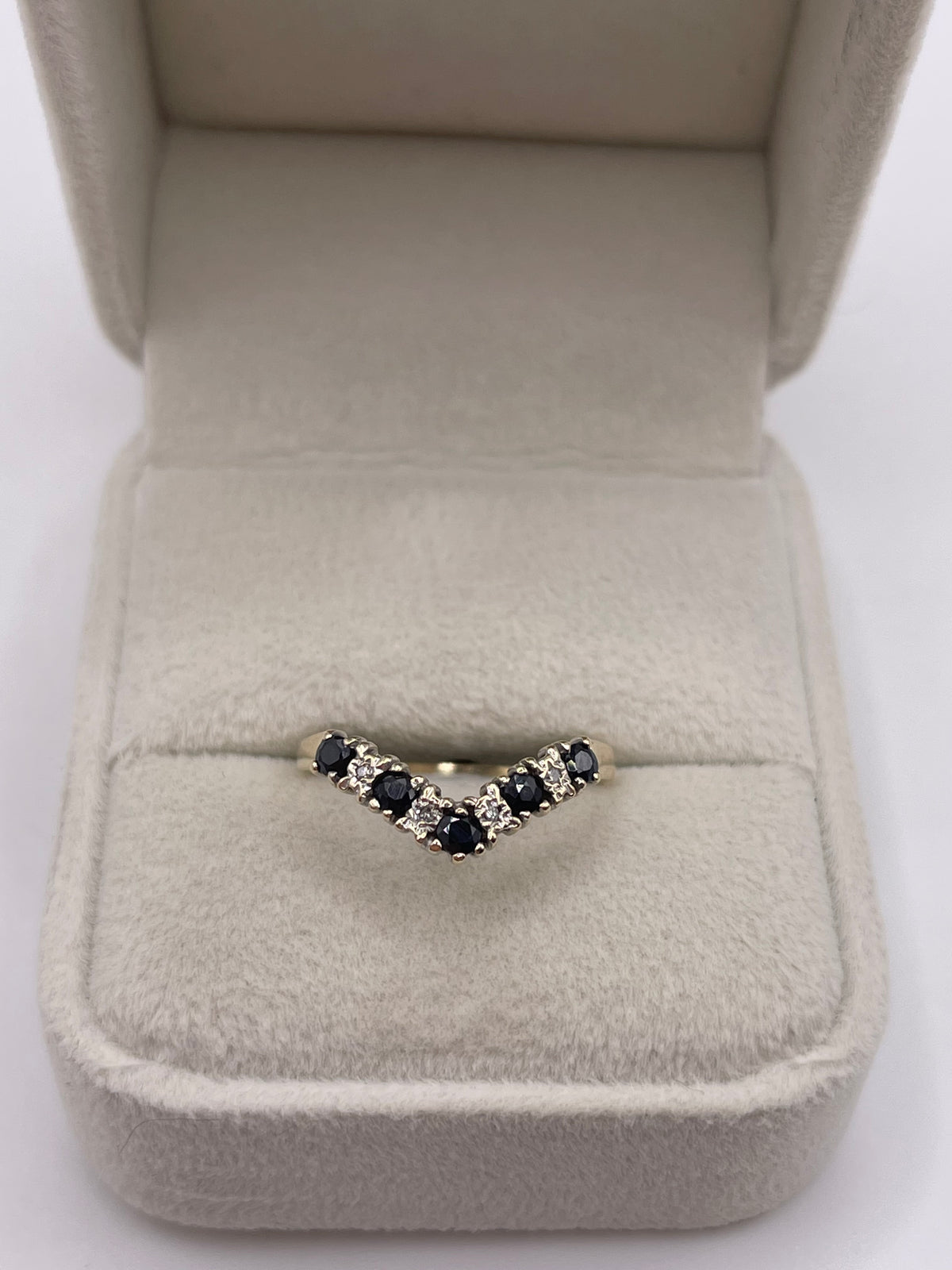 9ct gold sapphire and diamond wishbone ring