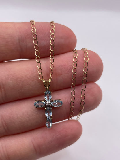 9ct gold topaz and diamond cross necklace