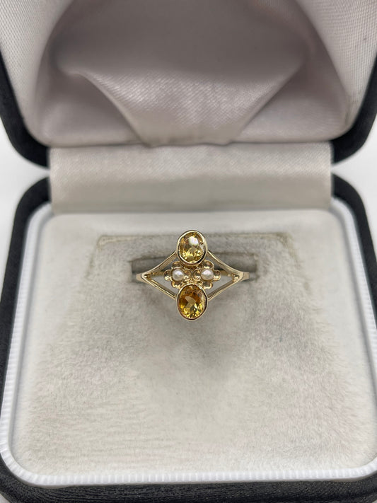 9ct gold citrine and pearl ring