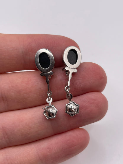 9ct white gold onyx and diamond earrings