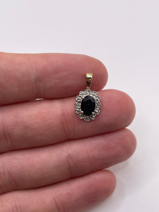 9ct gold sapphire and diamond pendant