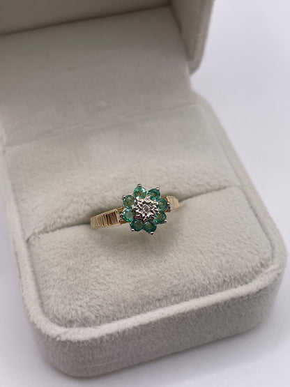 9ct gold emerald and diamond ring