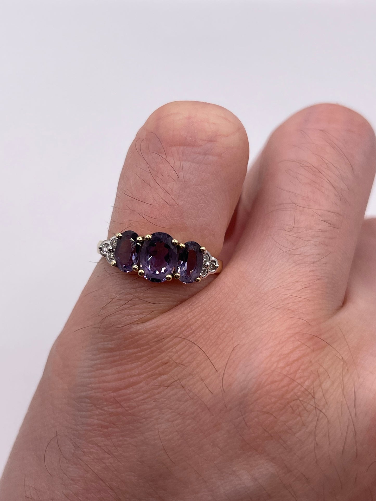 9ct gold iolite and diamond ring