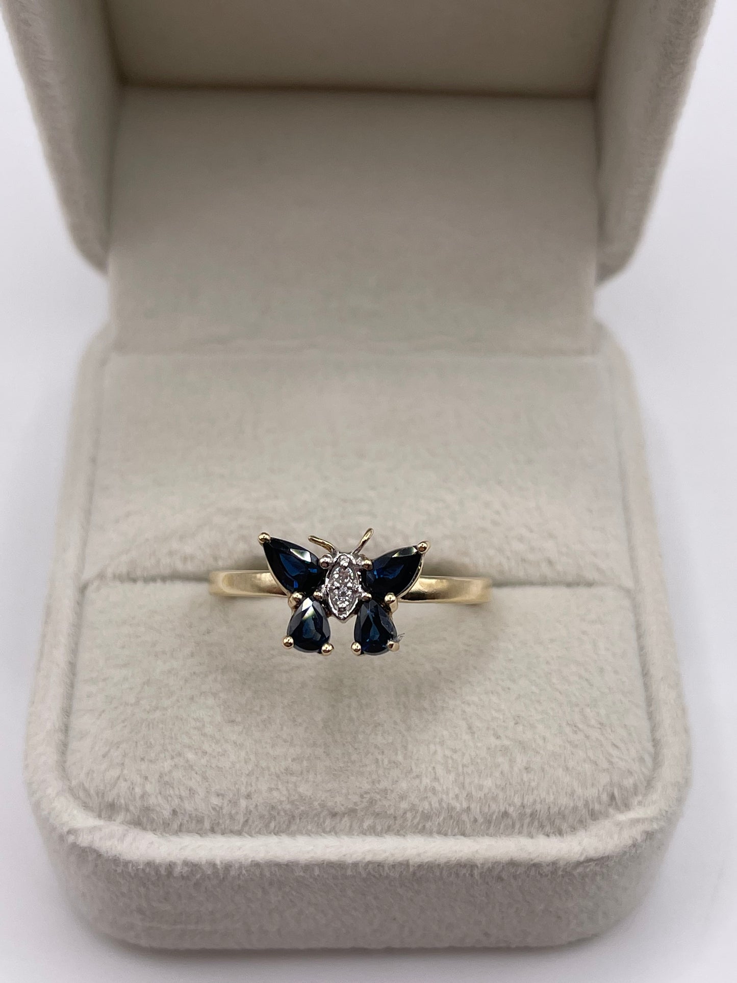 9ct gold sapphire and diamond butterfly ring
