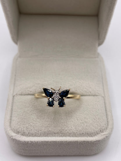 9ct gold sapphire and diamond butterfly ring