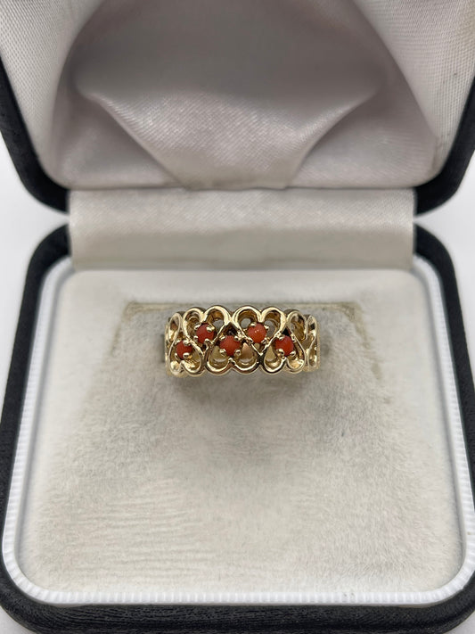 9ct gold coral ring