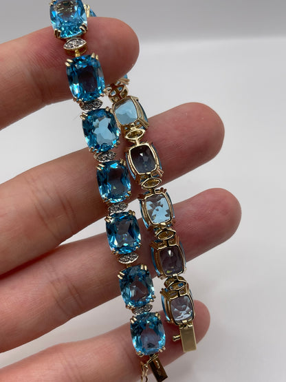 9ct gold blue topaz and diamond bracelet