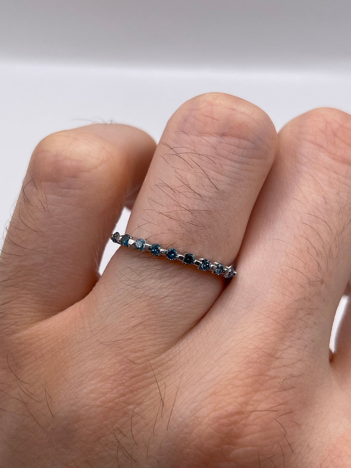 9ct white gold blue diamond ring