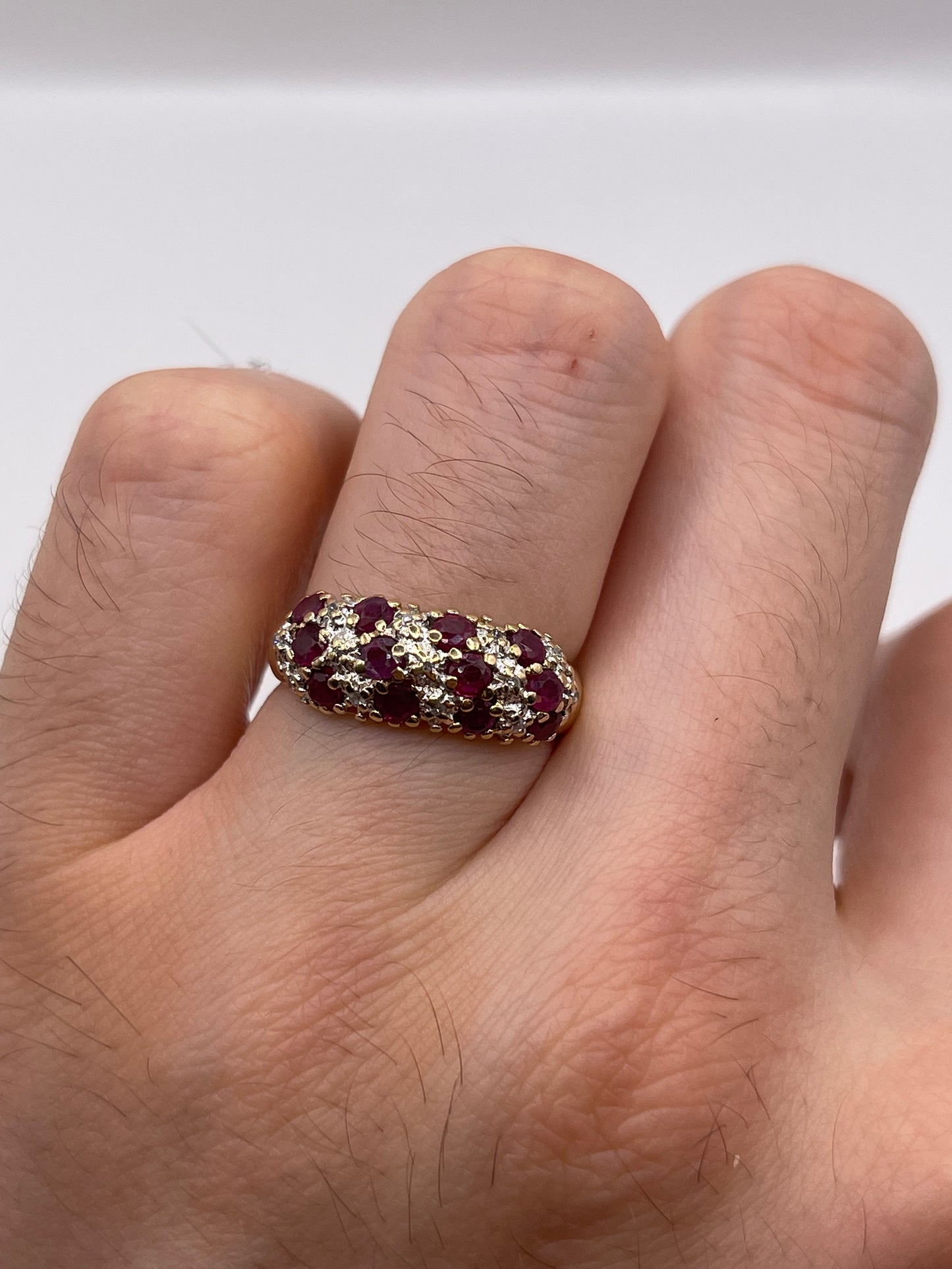 9ct gold ruby and diamond cluster ring