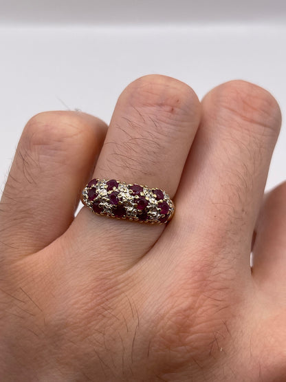 9ct gold ruby and diamond cluster ring