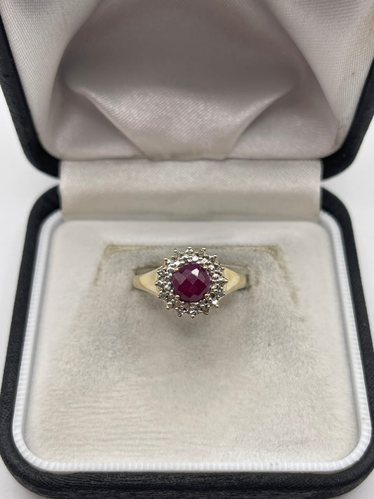 9ct gold ruby and diamond ring