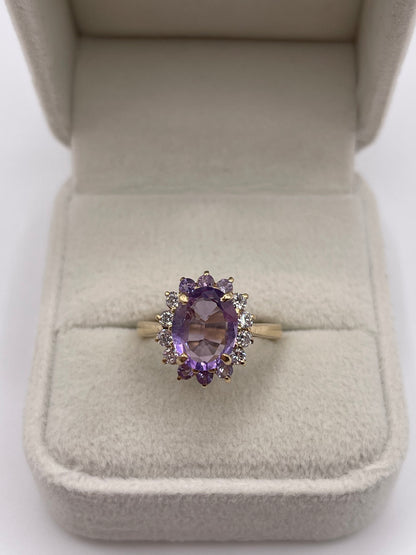 9ct gold amethyst and zircon ring