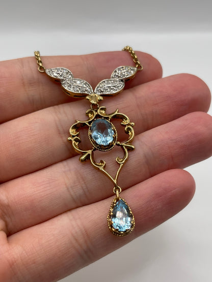 9ct gold topaz and diamond necklace