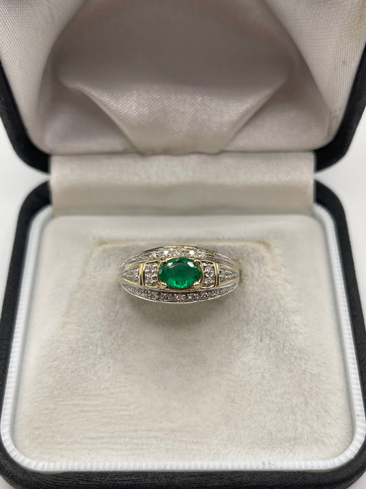 9ct gold emerald and diamond ring