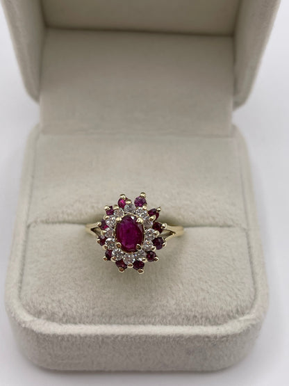 9ct gold ruby and diamond cluster ring