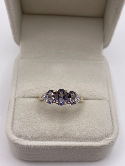 9ct gold iolite and diamond ring