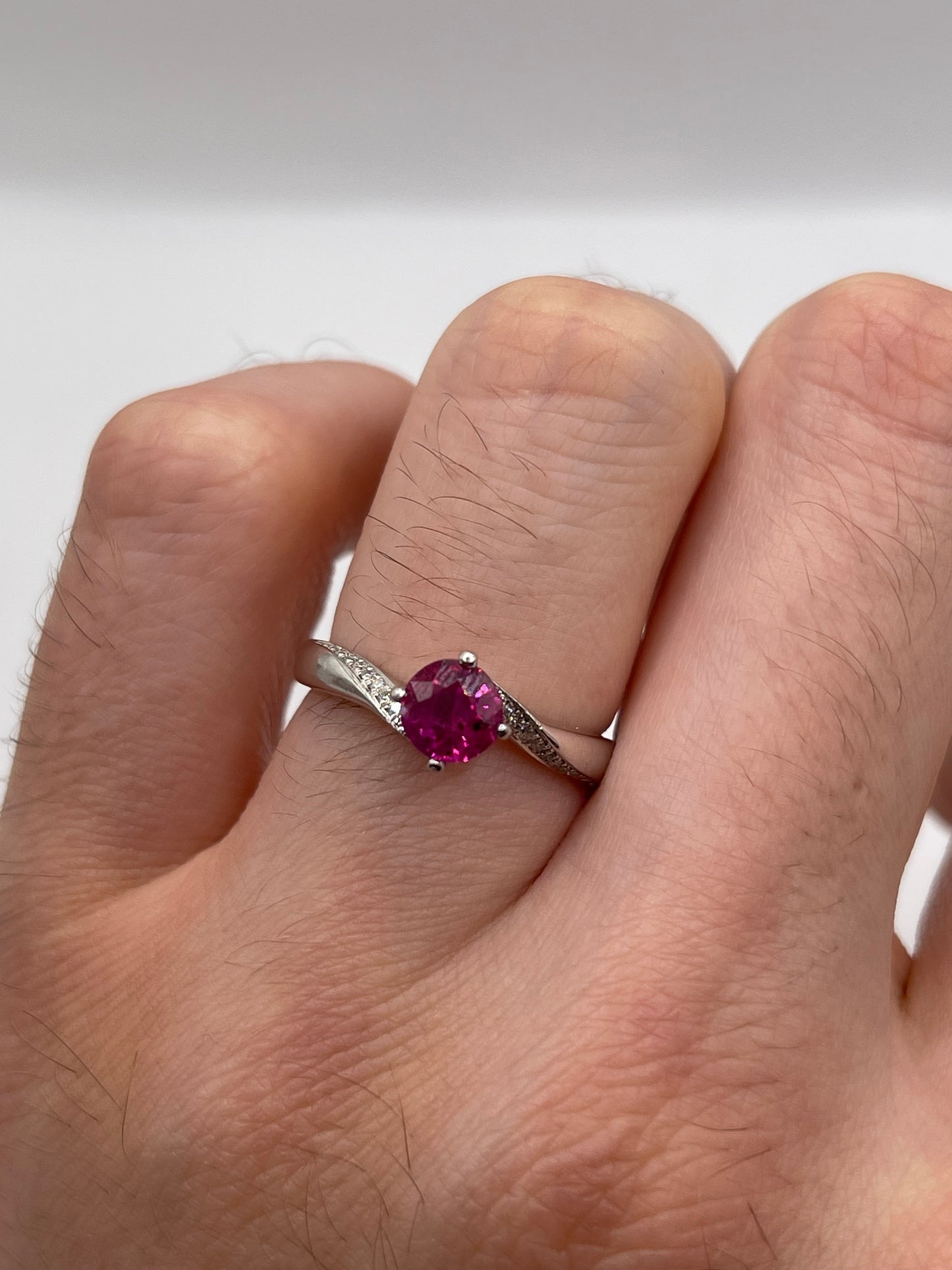 Platinum ruby and diamond ring