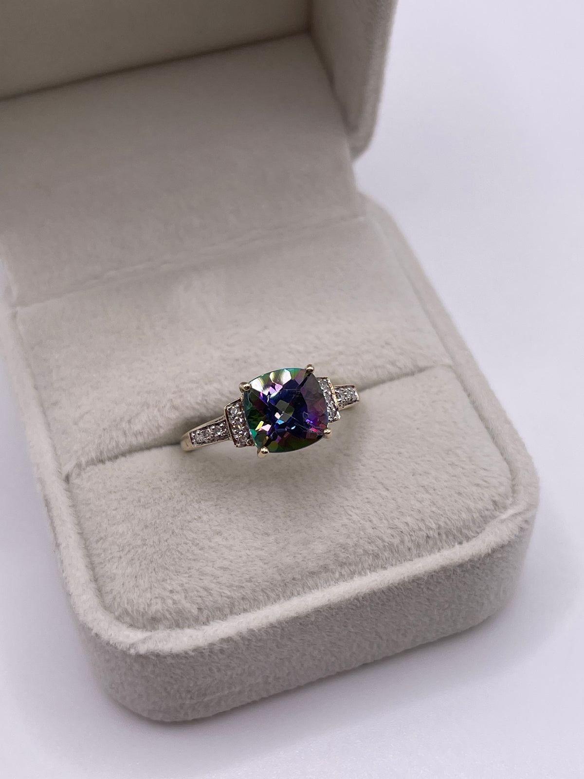 9ct gold mystic topaz and diamond ring
